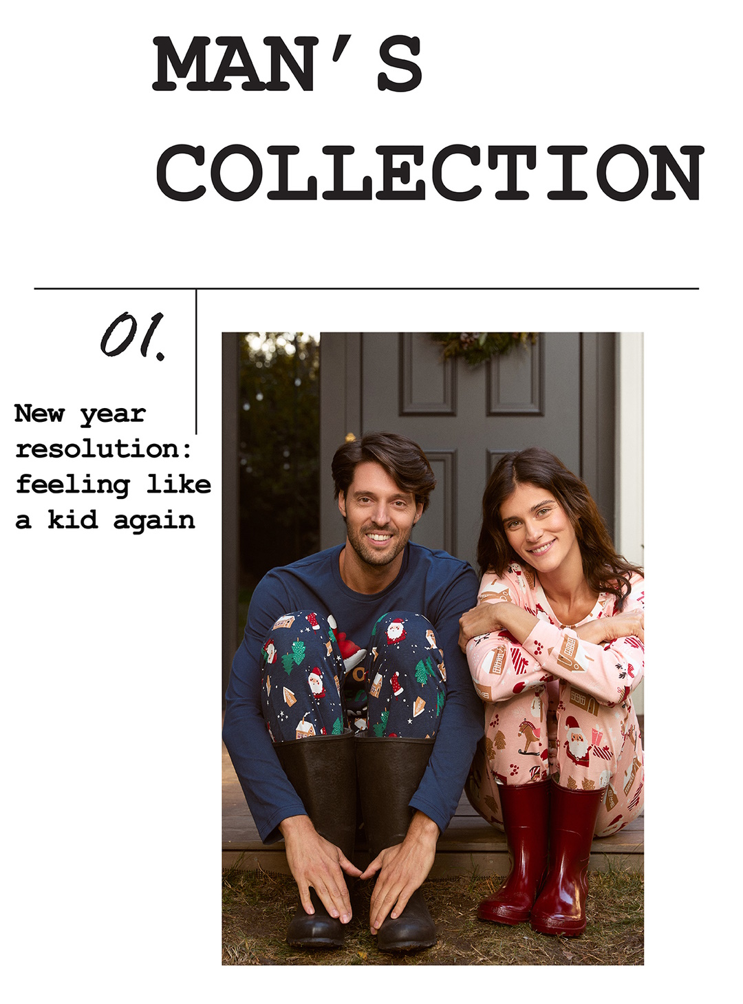 Muškarac i žena sede  i nose novogodišnje pidžame