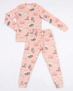 Pidžama za djevojčice u rozoj boji sa motivom nilskog konja