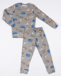 Dječija muška pidžama u sivoj boji sa motivom nilskog konja