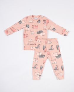 Pidžama za bebe djevojčice u roze boji sa motivom nilskog konja
